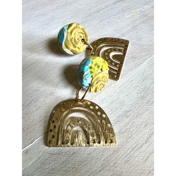 Statement Earrings Handmade Polymer Clay Earrings Handcrafted Artwork Floral - Picture 6 of 7